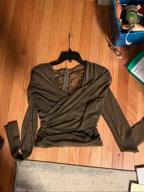 Fashion Nova Olive Wrap-Front Long Sleeve Top